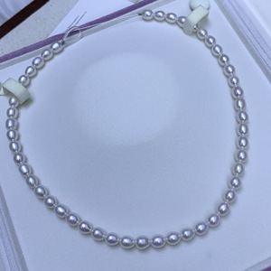 Collar de Perlas Naturales de Agua Dulce Zhuji Wenchi de 7-8mm, Partículas en Forma de Arroz con Brillo Intenso, Semiterminadas para DIY, Venta al Por Mayor - Product Image 2