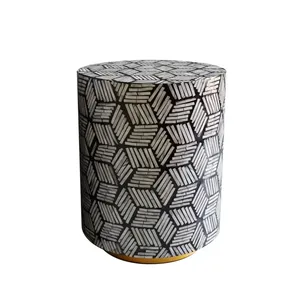 Handmade Mosaic Drum Side <b>Table</b> <b>Stools</b> Mother of Pearl Black And White Cube Inlaid Coffee <b>Stool</b> Living Room Furniture - Product Image 1