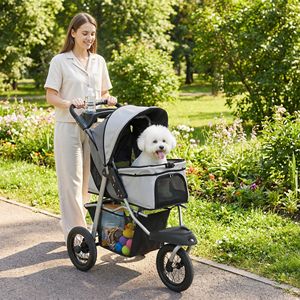 Light Gray Foldable Dog Stroller with 12\" Rubber <b>Wheels</b> Pet Carrier for <b>Small</b> Dogs up to 22 LBS - Product Image 2