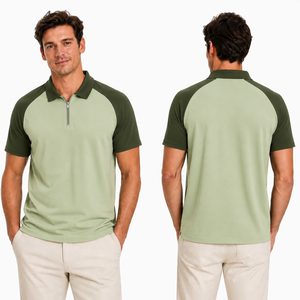 Top selling Men's Sage Green and Olive Green Quarter <b>Zip</b> <b>Polo</b> Shirt Color Block Raglan Sleeve Custom Logo Golf Shirts - Product Image 4