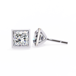 Classic Bezel Set Princess Cut E VS 1ct Each Lab Grown Diamond 14K Gold IGI Certified <b>Earring</b> <b>Tops</b> for Gift Party & Anniversary - Product Image 3