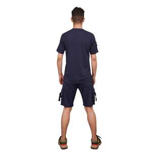 Men's Summer High Street Style Plus Size Two-Piece <b>Set</b> Breathable Quick Dry Navy Blue Cotton T-Shirt and Shorts - Product Image 4
