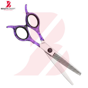 Ciseaux à effiler les cheveux professionnels avec logo personnalisé, motif violet, manche en plastique, outils de coiffure pour salon de coiffure - Product Image 6