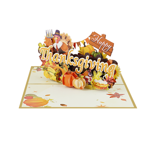 Tarjeta de Felicitación Pop-Up de Acción de Gracias Versión 2, Hecha a Mano, Tema de Cosecha Otoñal con Pavo, Tarjeta de Invitación Festiva, Tarjeta de Regalo al por Mayor - Product Image 3