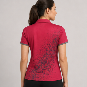 Polo pour femme personnalisé rouge framboise à effet dégradé, séchage rapide, respirant, manches courtes, uniforme d'équipe de golf WPS-0851 - Product Image 4