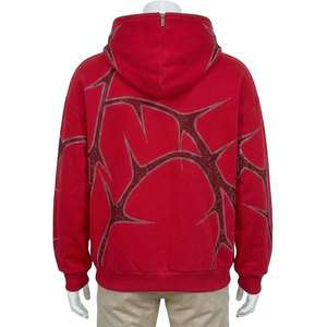 Sweat-shirt unisexe à capuche rouge zippé en polaire unie, séchage rapide, avec poche, coupe ample, manches classiques, tricoté pour l'hiver, 100% coton Econex - Product Image 2