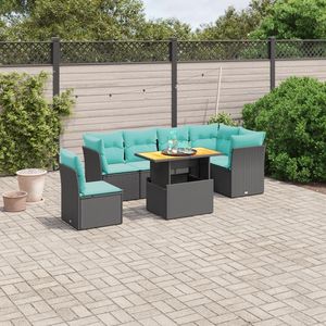 Set Divano da Esterno a 7 Pezzi in Polyrattan Nero con Cuscini - Elegante Arredamento da Giardino - Product Image 1