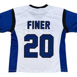 Zeta Phi Beta White Football Jersey Women Blue Embroidery Applique Loose Fit Polyester Short Sleeve Sports Top Stylish Outfit - Product Image 2