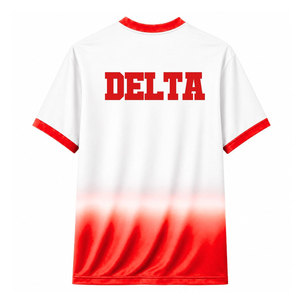 Delta |   Sigma |   Camiseta de fútbol Theta Sorority de manga corta con logo en degradado de color rojo y blanco, transpirable, para mujer. - Product Image 2