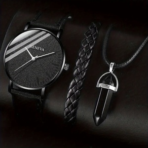 6249 3pcs/set 1pc Round Men's Quartz <b>Watch</b> & 1pc Bracelet & 1pc Necklace Men's <b>Watch</b> Set - Product Image 4
