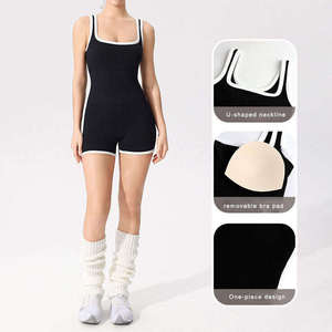 Custom Unisex Shock Absorbing Sports Vest Bodysuit High Stretch Ribbed Yoga Jumpsuit 100% Polyester Quick Dry Fitness Training - Product Image 6