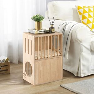 Casa para Gatos de Madera Maciza de 2 Niveles con Cojines, Mueble Clásico Rectangular para Mascotas Pequeñas, Aplicación en Interiores - Product Image 6