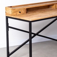 Bureau en bois Vandana Vesta Aureo avec pieds noirs, mobilier de bureau moderne en bois massif minimaliste