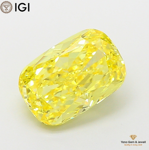 Diamant de laboratoire CVD de qualité supérieure, taille coussin, 4,00 carats, certifié IGI, couleur jaune vif fantaisie, clarté VS2, pour bijoux uniques - Product Image 1