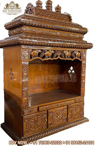 Artesanía Tradicional India de Madera, Templo Decorativo para el Hogar, Madera de Teca Sólida, Pooja Mandir, Tamaño Personalizado, Envío Marítimo, DSTEXPORTS - Product Image 4