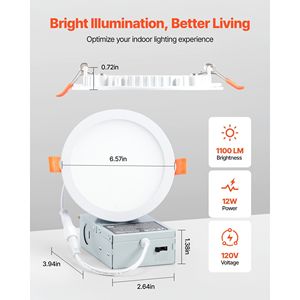 Confezione da 12 Faretti LED da Incasso a Soffitto da 6 Pollici, Senza Cornice, con Selettore 5CCT (2700K/3000K/3500K/4000K/5000K) - Product Image 2