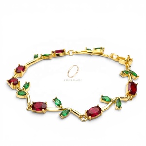 18K Gold Plated Zircon Tulip Chain Link <b>Bracelet</b> <b>Red</b> Stone Brass Bangle for Women Anniversary Gift Jewellery Wholesale - Product Image 1