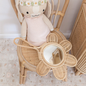 Mini vintage style rattan hand <b>mirror</b> <b>with</b> custom logo best price flower shape child baby handheld <b>mirrors</b> - Product Image 3