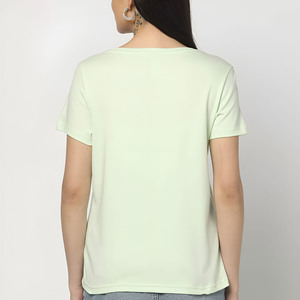 Crop top vert clair pour femme, col rond, manches courtes, en jersey de coton, imprimé lettres, style décontracté, printemps-été, best-seller - Product Image 2