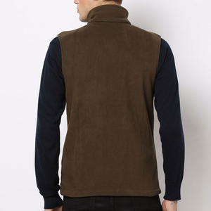 OEM Custom Men's Olive Micro Polar Fleece Vest Lightweight High Collar Body <b>Warmer</b> Zipper <b>Pockets</b> Outdoor Casual Vest Wholesale - Product Image 2