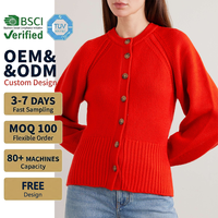 Cardigan en laine pour femme, tricoté, manches classiques, boutonné devant, élégant, respirant, fabrication sur mesure OEM, vente en gros