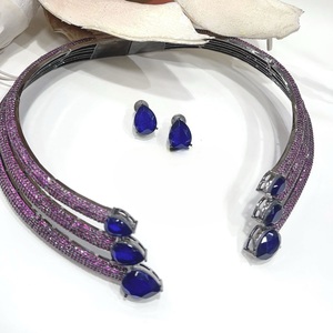 Glamorous Premium Quality Brass Zircon Trendy <b>Statement</b> <b>Necklace</b> Earrings Set Women Traditional Wedding Anniversary Party Gift - Product Image 3