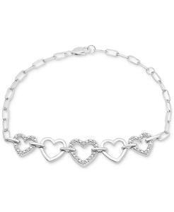 Diamond <b>Heart</b> Chain Paperclip Link <b>Bracelet</b> (1/6 ct. t.w.) in <b>Sterling</b> <b>Silver</b>, Created for | Macy's - Product Image 1