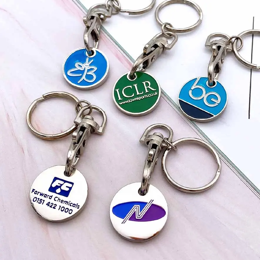 Custom Logo Metal Key Supermarket Shopping Cart Chips Token Keyring Canada UK Trolley Coin Keychain For Shopping Carts