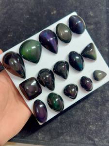 Pendentif Cabochon en Obsidienne Arc-en-ciel Naturelle et Jaspe Vert de Qualité AAA, Lot de Bijoux Fins Certifiés par une Tierce Partie pour Boucles d'Oreilles et Pendentifs - Product Image 4