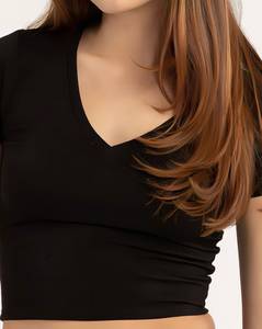 เสื้อครอปท็อปผู้หญิง แขนสั้น ผ้าถัก ระบายอากาศดี สีพื้น เซ็กซี่  โลโก้ด้านหน้า ผ้าฝ้าย 100% สำหรับฤดูร้อน - Product Image 4