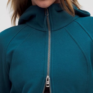 High Demand Custom Women's Hooded Fleece Jacket Full Sleeve Zipper Solid Color Knitted Breathable Autumn <b>Thumb</b> <b>Hole</b> Pullover <b>Top</b> - Product Image 5