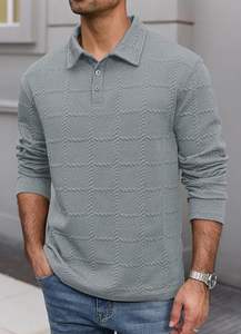 Polo Texturizado para Hombre, de Punto Trenzado, Manga Larga, con Botones - Product Image 2