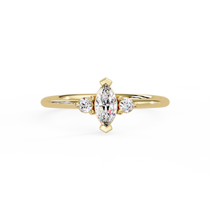 แหวนหมั้นเพชรทรงมาร์คีส์แบบมินิมอล ประดับเพชรทรงกลม ทองคำ 14K 18K สีเหลือง รับสั่งทำแบบ OEM ODM ขายส่งเครื่องประดับ - Product Image 5