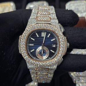 Reloj de Acero Inoxidable con Diamantes Moissanite Personalizado de IndianExporter, Estilo HipHop, Lujoso, Automático, Unisex - Product Image 1