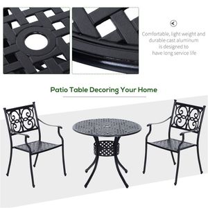 Tavolo da bistrot rotondo da esterno nero da 33 pollici con foro per ombrellone - Product Image 3