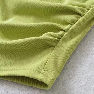 Camiseta Corta de Manga Corta con Cuello Redondo para Mujer, Ajustada, de Color Sólido, Tejida, Informal, Verde - Product Image 5