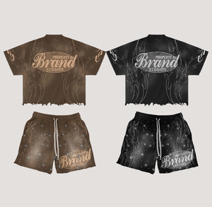 Conjunto de 2 piezas de camiseta y pantalón corto de algodón 100% al por mayor, con logotipo bordado/impreso personalizado, de hombros caídos, para hombre, conjunto corto de verano. - Product Image 4