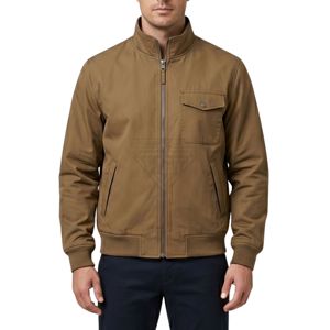 Beige Twill <b>Flight</b> Outerwear Rib Knit Low Collar Bomber <b>Jacket</b> Classic Zip Up Windproof Casual Bomber <b>Jackets</b> - Product Image 3