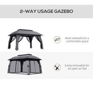 Modern 10x13 ft Patio Gazebo <b>Canopy</b> with Vented <b>Roof</b> and Netting Dark Gray Aluminum Pole Outdoor Garden Furniture Shelter - Product Image 5