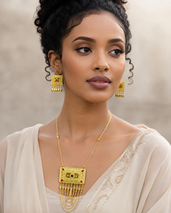 New Style Fashion Beautiful Design Brass Charm Necklace & Earrings Set Gold Plated Arabic Flower Shape <b>18</b> Inches <b>Wedding</b> Jewelry - Product Image 3