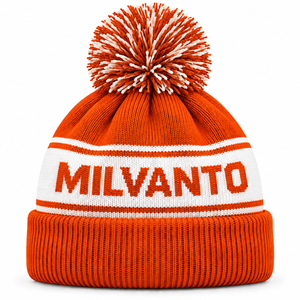 Orange Custom Logo Premium Pom Pom Beanie <b>Hat</b> Embroidered Cuffed Rib <b>Knit</b> Winter Beanie <b>for</b> <b>Men</b> & Women Streetwear Beanies - Product Image 1