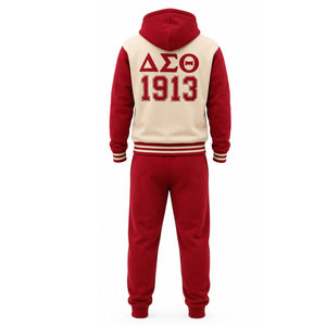 ชุดวอร์มมีฮู้ด Delta Sigma Theta ปี 1913 สีแดง ผ้าฝ้าย ชุดลำลองแบบเต็มตัวสำหรับทุกเพศ พร้อมลายพิมพ์ตัวอักษรและเชือกผูก - Product Image 3