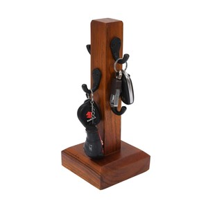 Acacia <b>Wood</b> Key Holder with Metal Hooks - Handcrafted Reclaimed Finish Wholesale - Product Image 3
