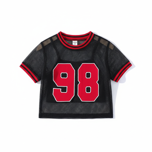 Women Mesh Jersey <b>Top</b> Oversized <b>Cropped</b> Short Sleeve Custom OEM Wholesale - Product Image 1