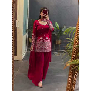 Party Wear Top-Bottom y Dupatta Set Lentejuelas Bordado Trabajo Talla XL - Product Image 3