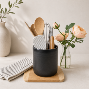 Vintage Style Ceramic <b>Utensil</b> <b>Holder</b> Floral Print Finish Smooth Durable Heat Resistant Elegant <b>Kitchen</b> Counter Storage Organizer - Product Image 1