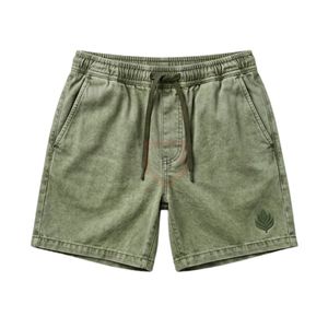 High Quality Heavyweight Cotton Olive Green acid wash <b>shorts</b> Distressed <b>Patch</b> Streetwear <b>Men</b> Retro Style Relaxed Fit <b>Shorts</b> - Product Image 3
