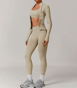 Ensemble de sport 2 pièces sans couture pour femme : Legging taille haute et brassière de sport – Tenue de fitness respirante et extensible en Spandex/Nylon - Product Image 1