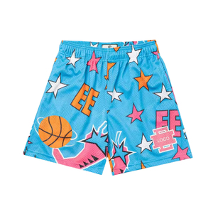 Shorts de Baño para Hombre, Estampado de Estrellas de Mar Azul Claro, Cintura Media, Cierre con Cordón, Secado Rápido, Traje de Baño Informal, 100% Poliéster - Product Image 4