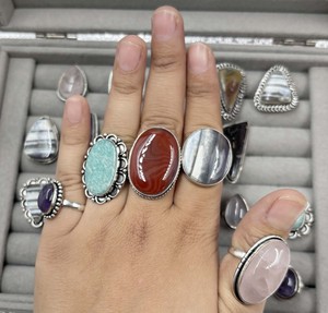 Best Selling Assorted Brass Silver Plated Gemstone <b>Rings</b> with Bezel Setting Natural Stone <b>Statement</b> Jewelry Wholesale Unisex - Product Image 1